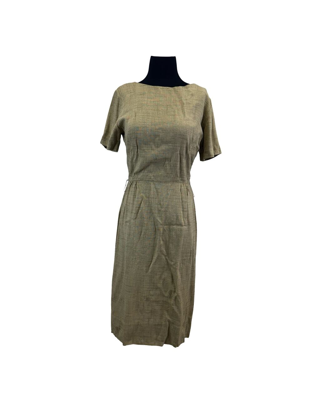 1970s Natural Linen Look Wiggle Dress – Brentshire Linen-Look Minimalist Retro